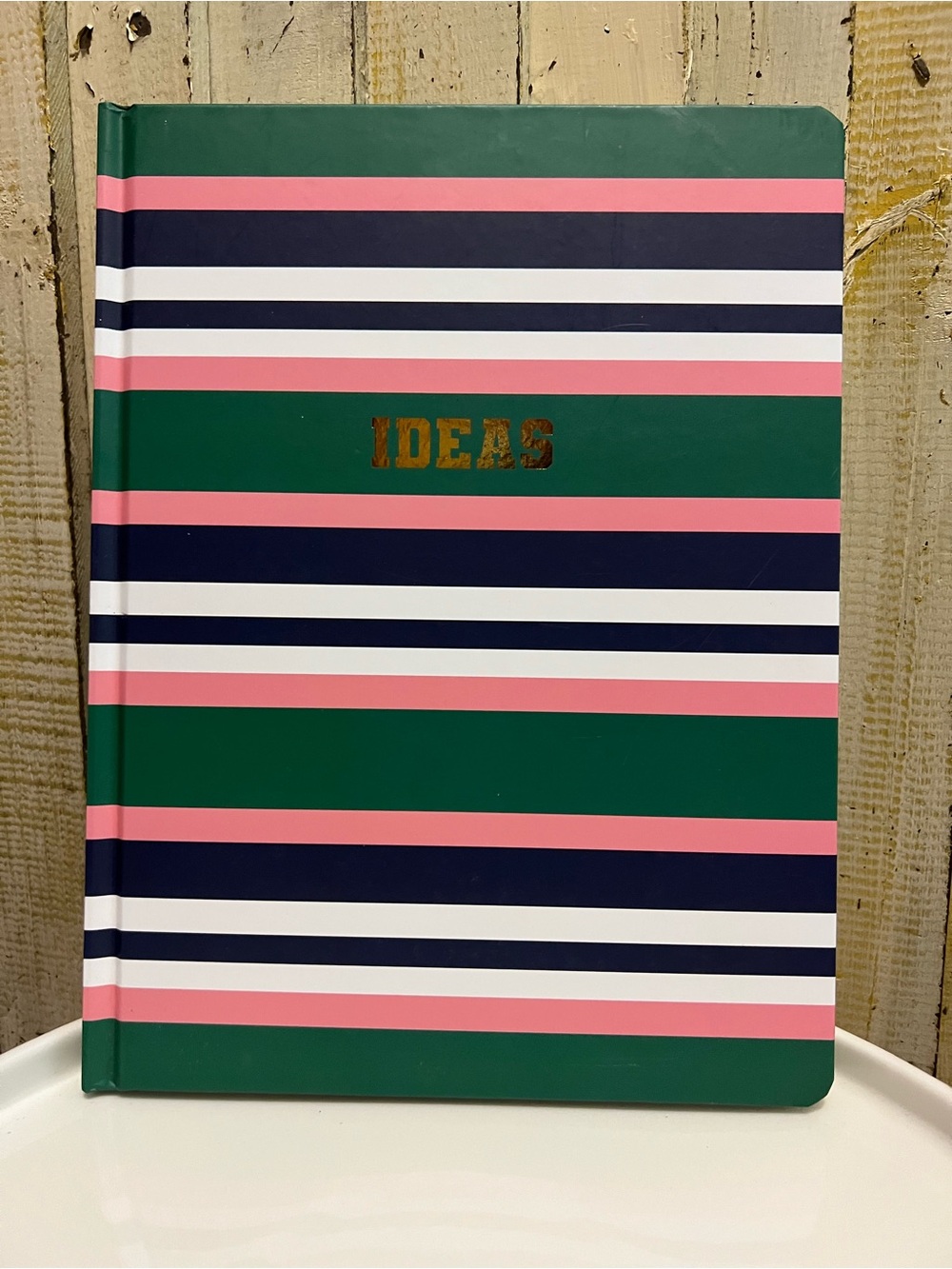 Striped Green & Pink 'IDEAS' Hardcover Notebook - Brand Unspecified